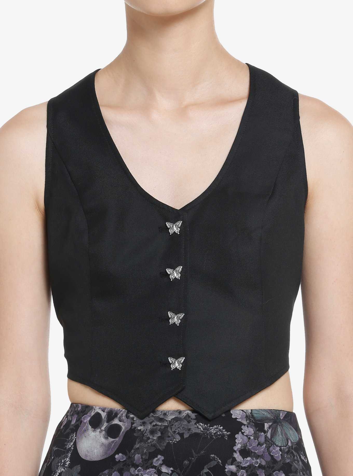 Thorn & Fable Black Lace Back Girls Vest, , hi-res