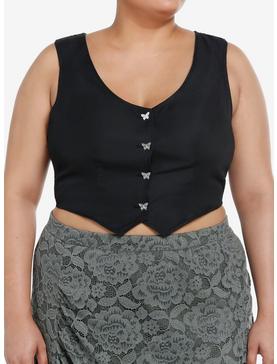 Thorn & Fable Black Lace Back Girls Vest Plus Size, , hi-res