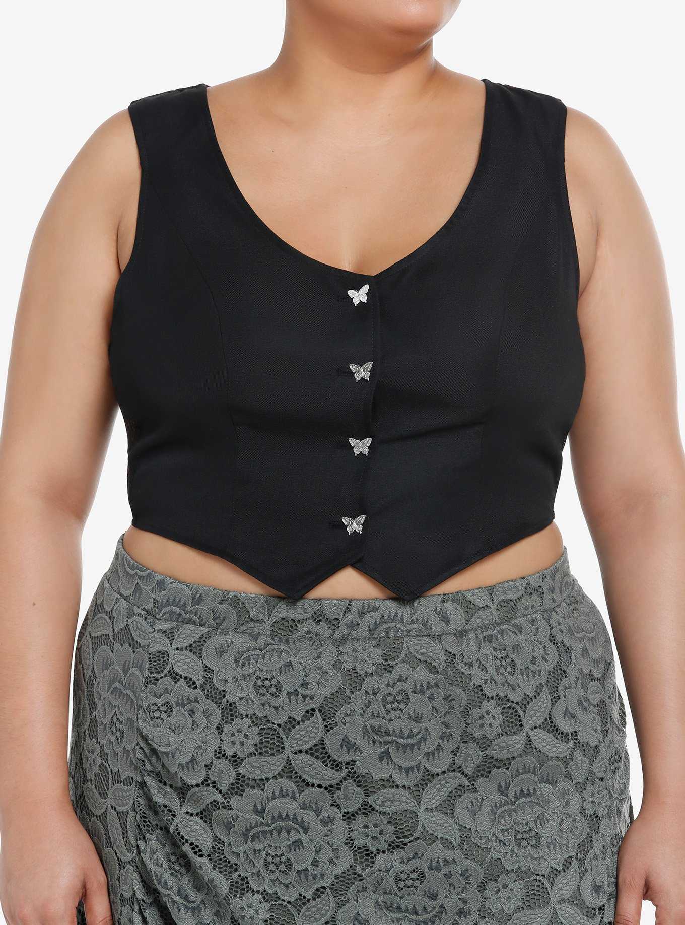Thorn & Fable Black Lace Back Girls Vest Plus Size, , hi-res
