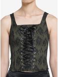 Thorn & Fable Green & Black Lace Girls Corset Top, BLACK, hi-res