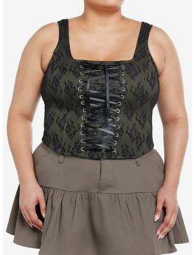 Thorn & Fable Green & Black Lace Girls Corset Top Plus Size, , hi-res