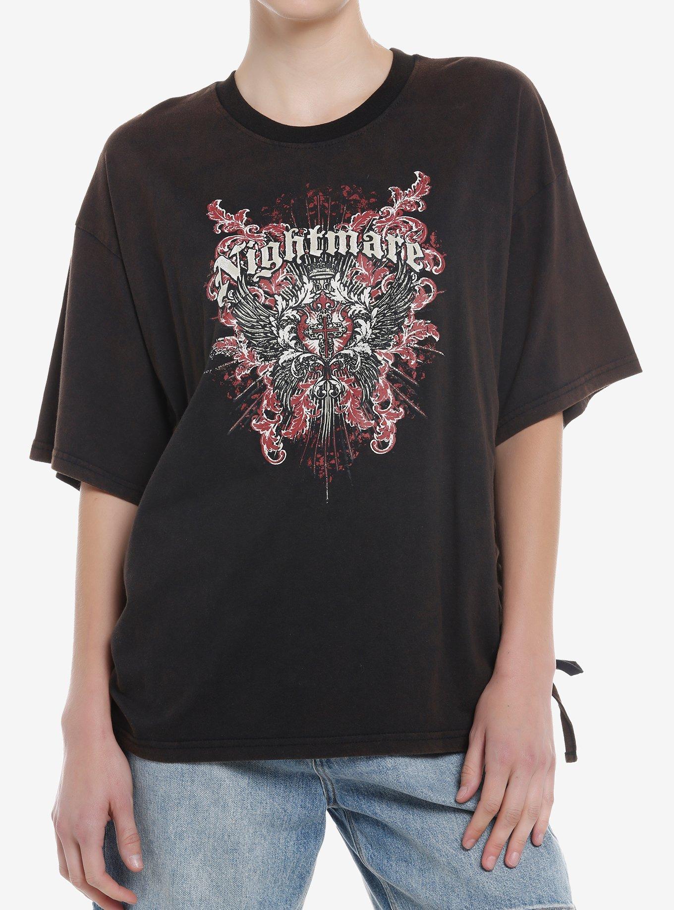 Winged Cross Acid Wash Girls T-Shirt, RED, hi-res