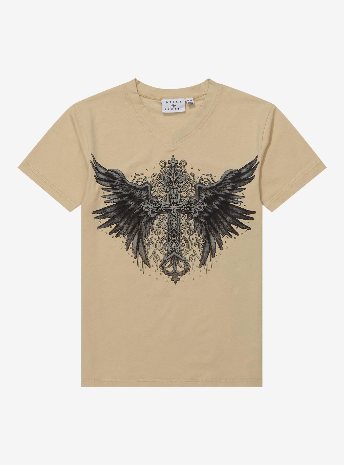 Gothic Cross & Wings Girls T-Shirt, BLACK, hi-res
