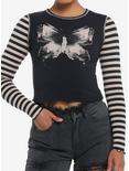 Social Collision Black & Beige Butterfly Stripe Girls Long-Sleeve Top, BROWN, hi-res