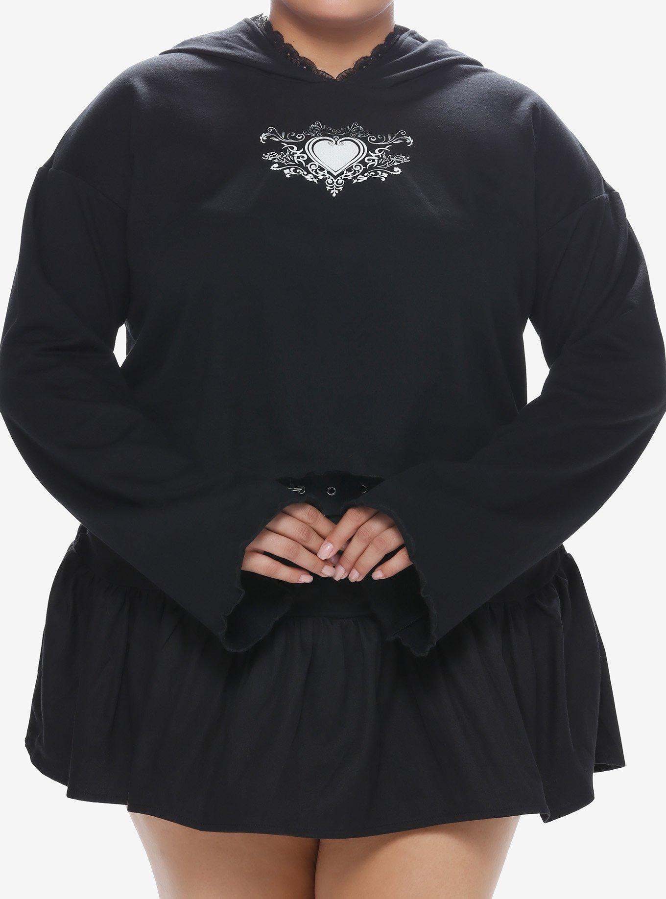 Social Collision Black Heart Girls Crop Hoodie Plus Size, , hi-res