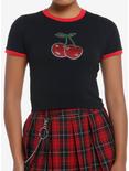 Social Collision Rhinestone Cherries Girls Crop Ringer T-Shirt, RED, hi-res