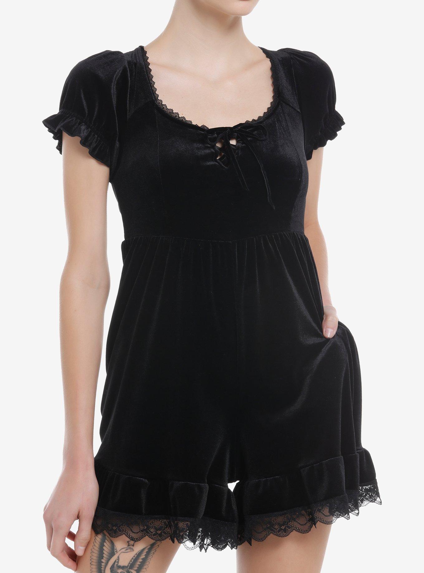 Black Velvet Lace Romper, BLACK, hi-res