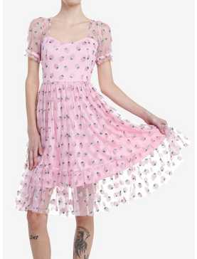 Sweet Society Pink Strawberries Mesh Puff Sleeve Dress, , hi-res