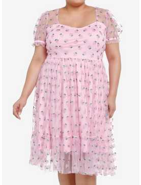 Sweet Society Pink Strawberries Mesh Puff Sleeve Dress Plus Size, , hi-res