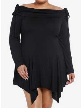 Thorn & Fable Black Hanky Hem Off-The-Shoulder Dress Plus Size, , hi-res