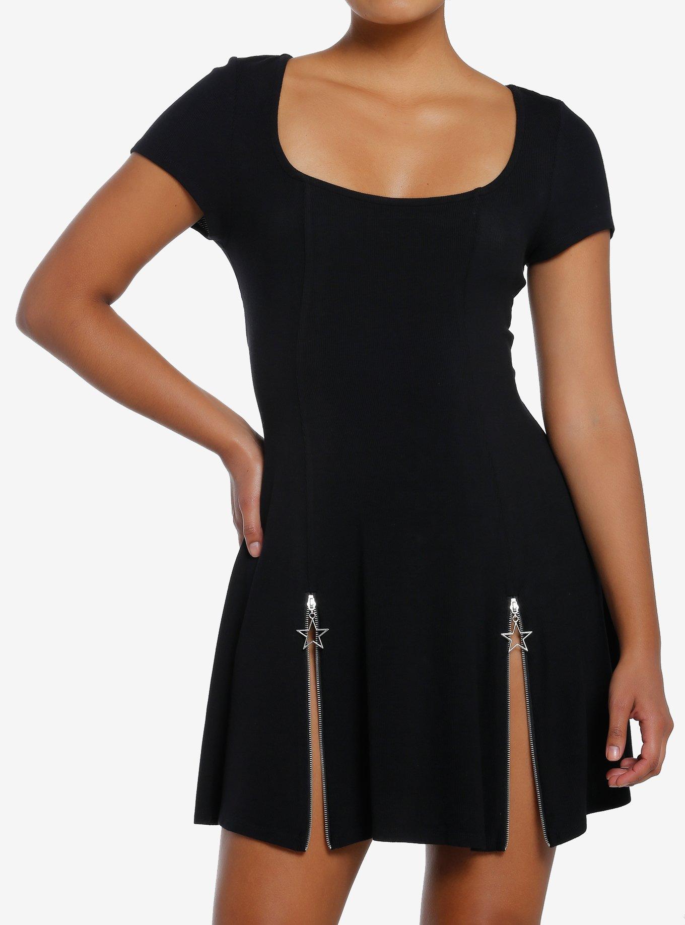 Social Collision Black Star Zipper Dress, BLACK, hi-res