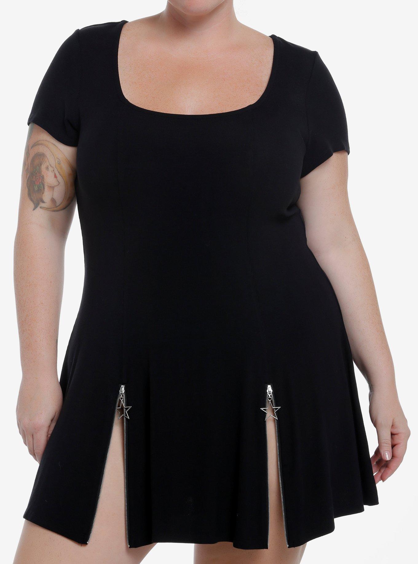 Social Collision Black Star Zipper Dress Plus Size, , hi-res