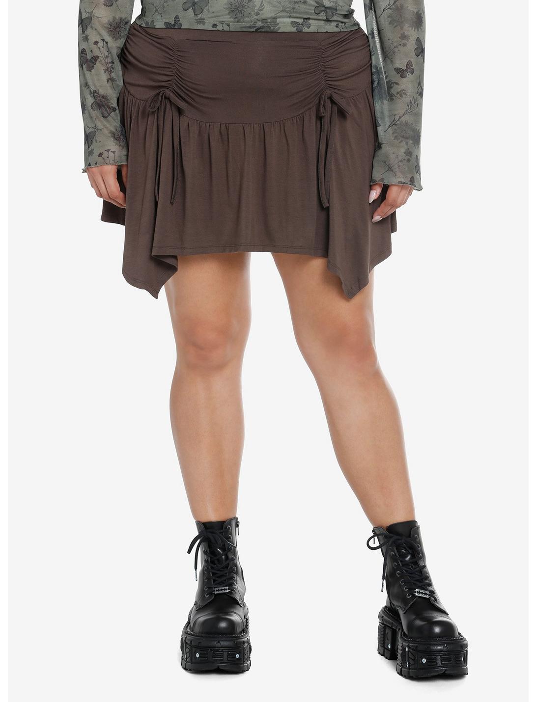 Thorn & Fable Grey Ruched Front Mini Skirt Plus Size, GREY, hi-res