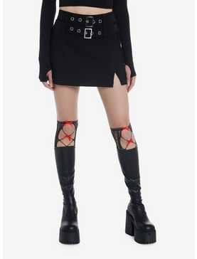Black Double Grommet Belt Skirt, , hi-res