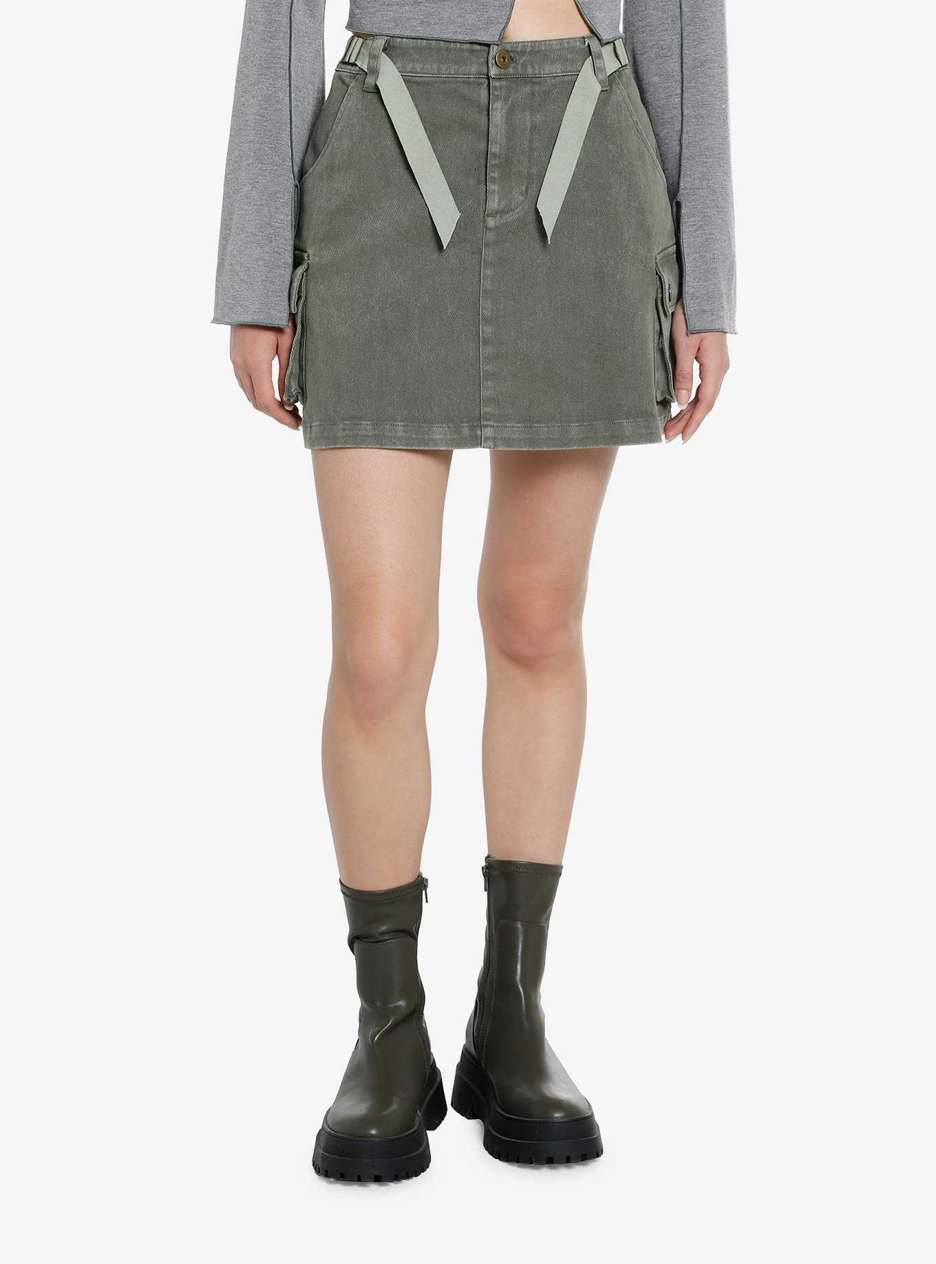 Army Green Hardware Strap Utility Skirt, , hi-res
