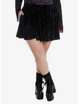 Cosmic Aura Black Velvet Rosette Godet Mini Skirt Plus Size, , hi-res
