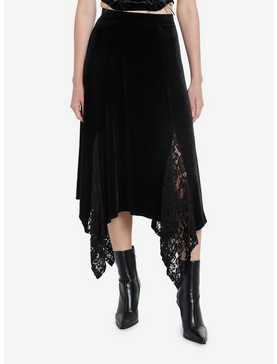 Black Velvet Lace Godet Midi Skirt, , hi-res