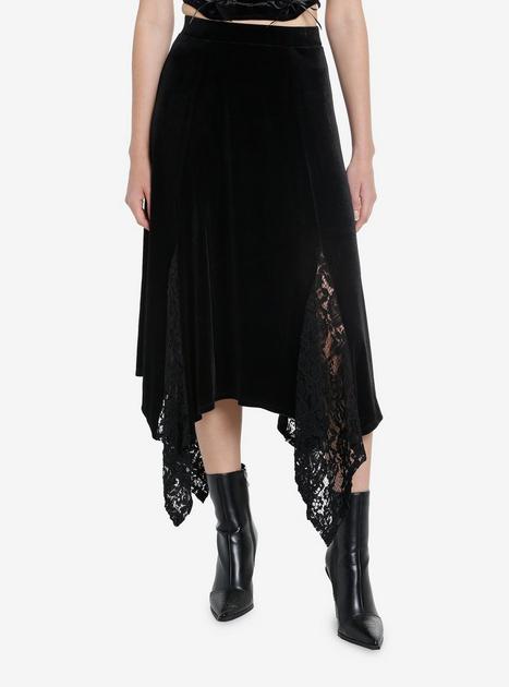 Black Velvet Lace Godet Midi Skirt | Hot Topic