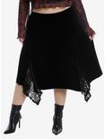 Black Velvet Lace Godet Midi Skirt Plus Size, BLACK, hi-res