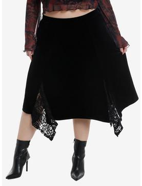 Black Velvet Lace Godet Midi Skirt Plus Size, , hi-res