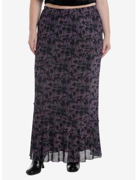 Cosmic Aura Purple & Black Roses Mesh Maxi Skirt Plus Size, , hi-res