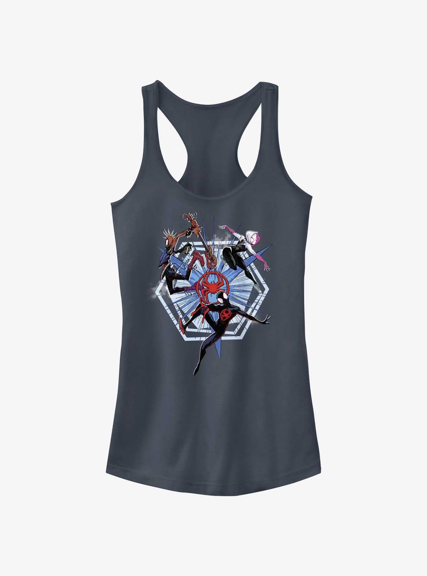 Marvel Spider-Man: Across The Spiderverse Trio Badge Spider-Punk Miles Morales Spider-Gwen Girls Tank, INDIGO, hi-res