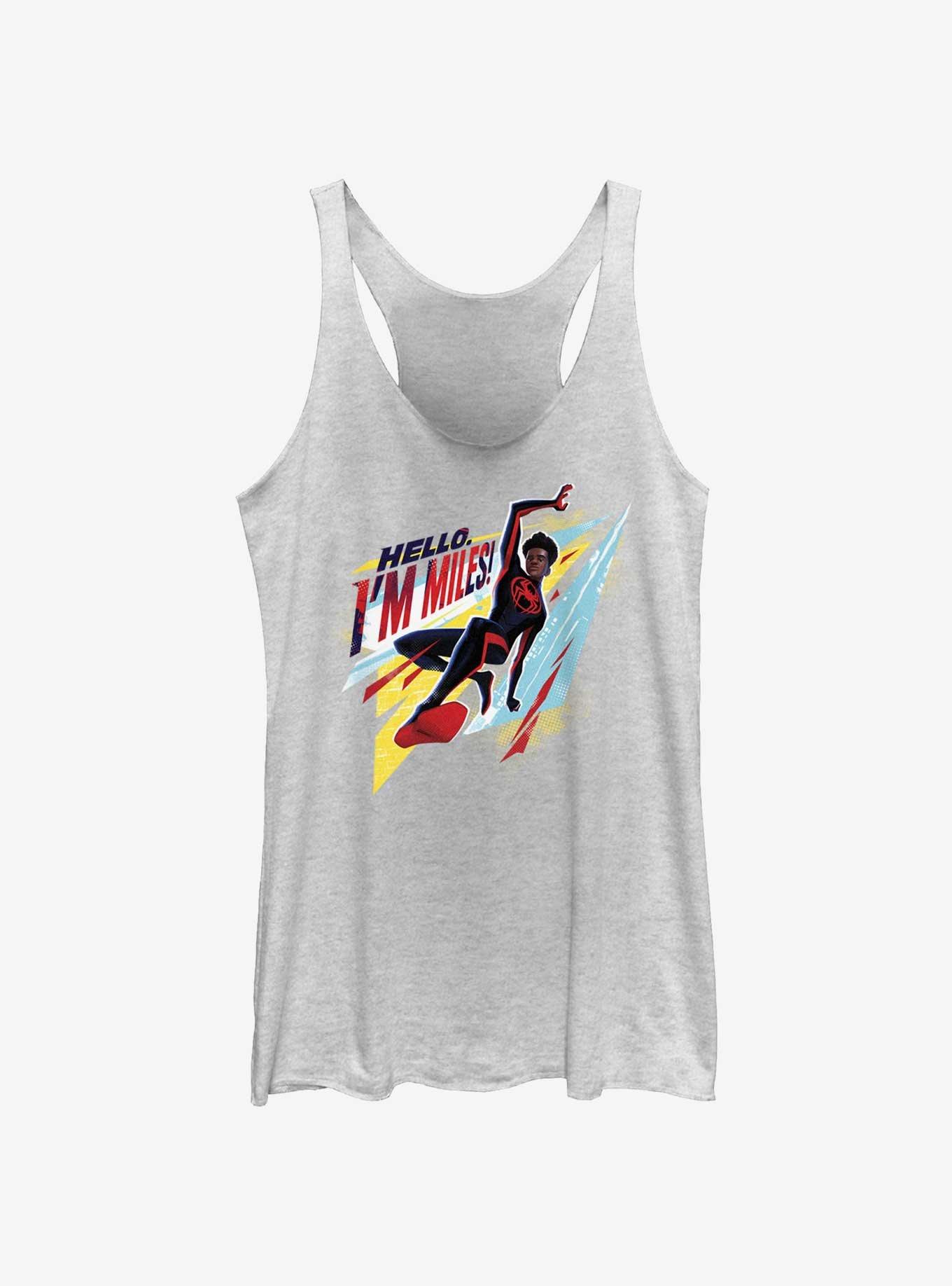 Marvel Spider-Man: Across The Spiderverse Hello I'm Miles Girls Tank, WHITE HTR, hi-res