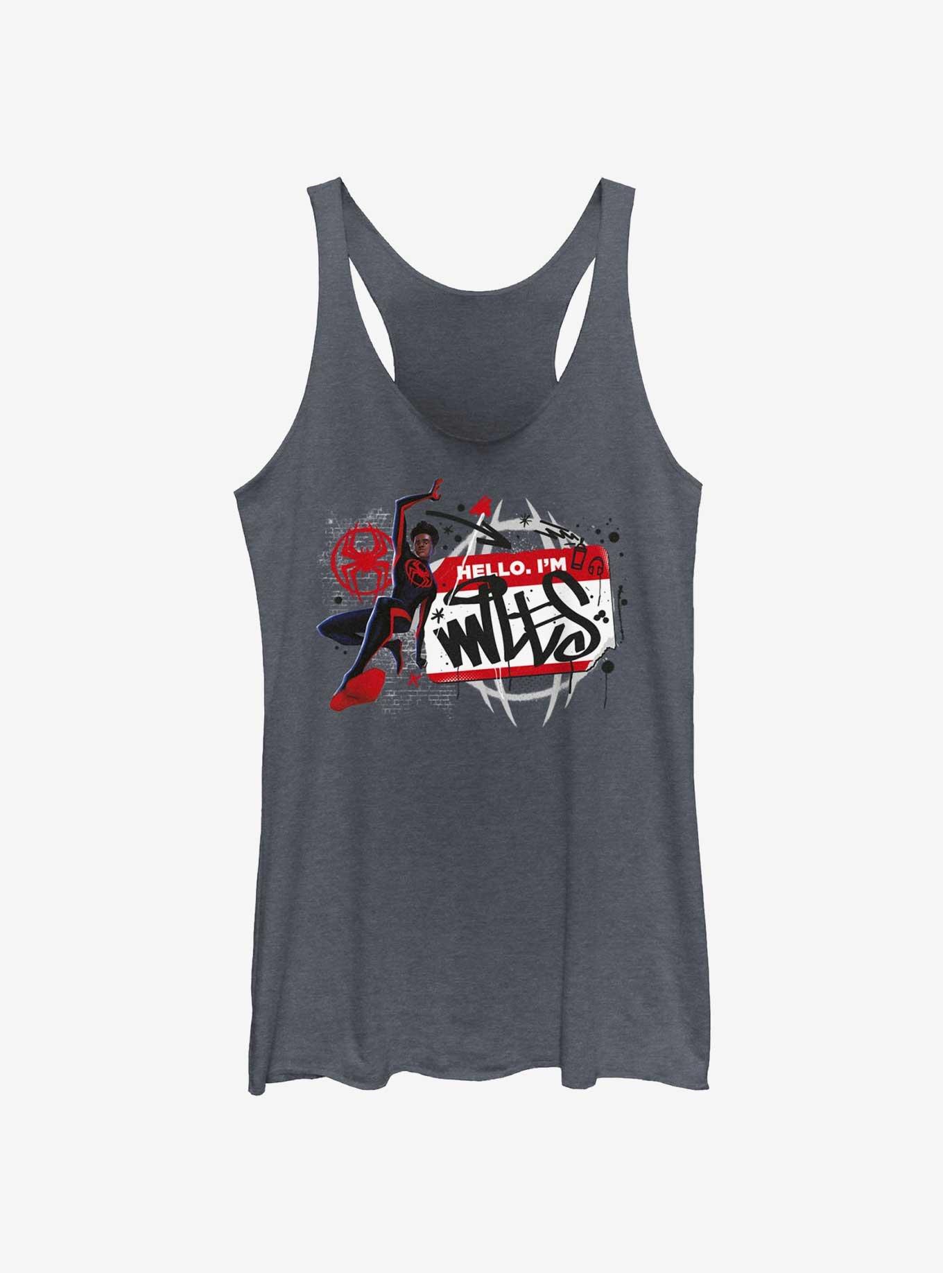 Marvel Spider-Man: Across The Spiderverse Miles Name Tag Girls Tank, NAVY HTR, hi-res