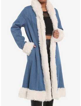 Social Collision Denim Fur Trim Girls Long Coat, , hi-res