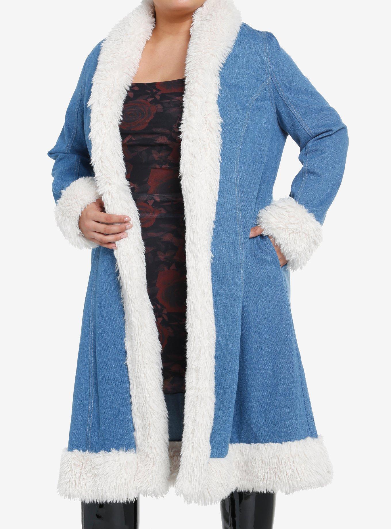 Social Collision Denim Fur Trim Girls Long Coat Plus Size | Hot Topic