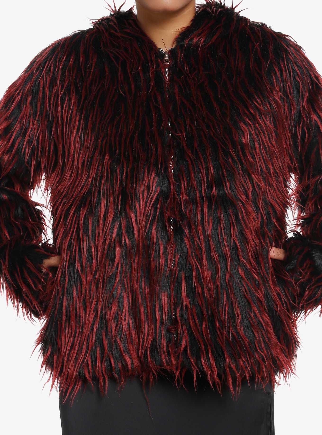 Social Collision Red & Black Faux Fur Girls Hoodie, , hi-res