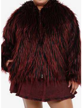 Social Collision Red & Black Faux Fur Girls Hoodie Plus Size, , hi-res