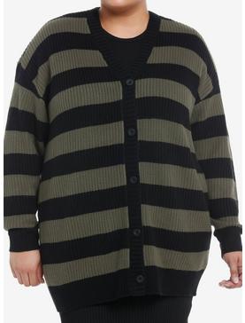 Black & Olive Stripe Girls Oversized Cardigan Plus Size, , hi-res
