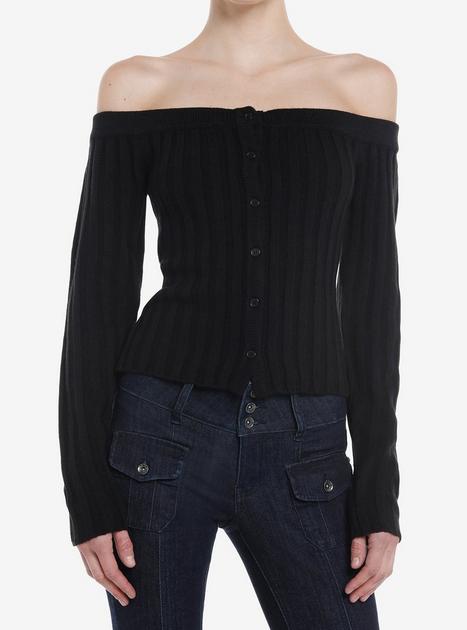 Social Collision Black Off-The-Shoulder Girls Knit Sweater | Hot Topic