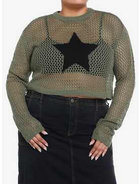 Social Collision Star Knit Girls Crop Sweater Plus Size, , hi-res