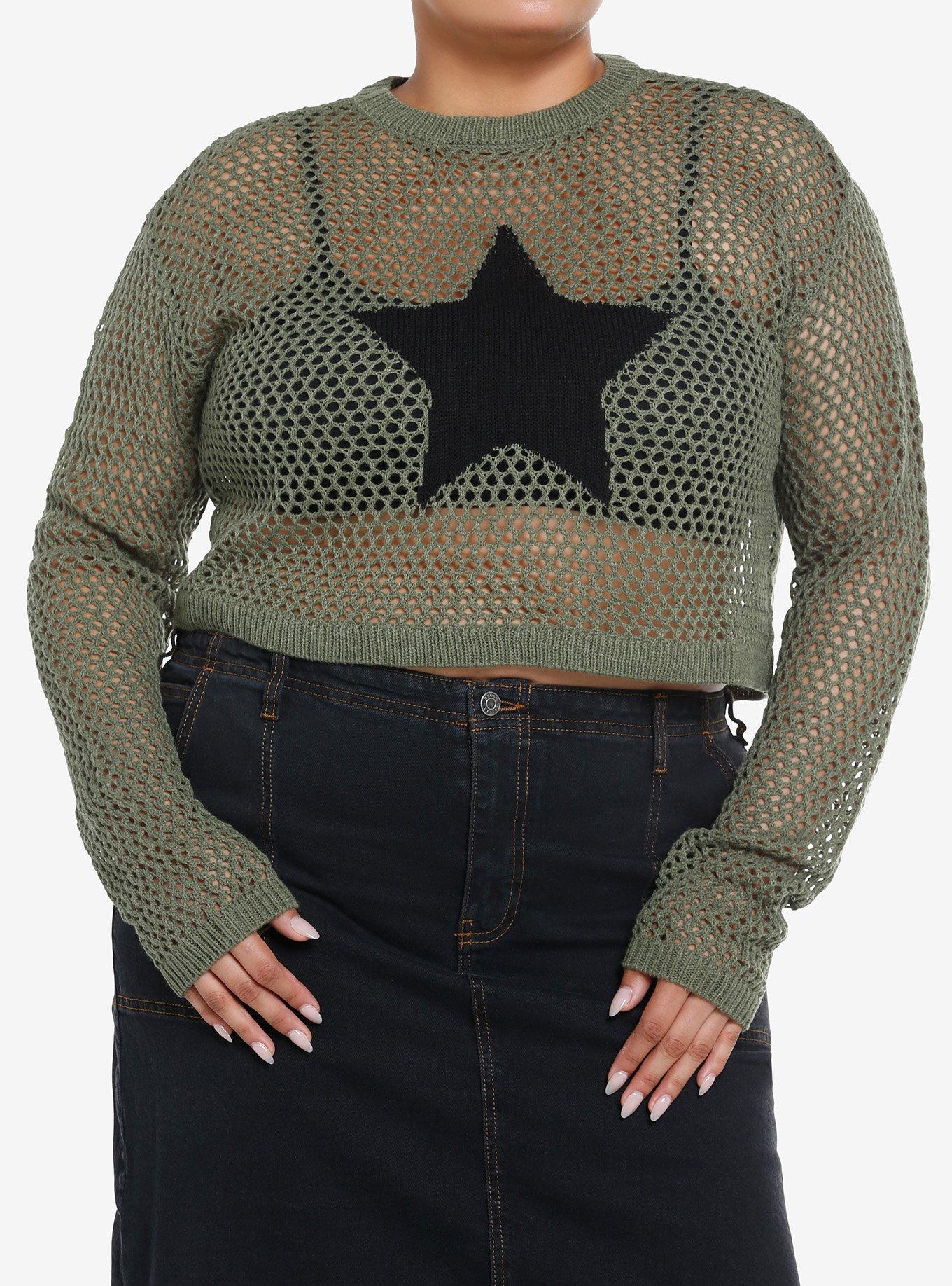 Social Collision Fishnet Girls Crop Long-Sleeve Top