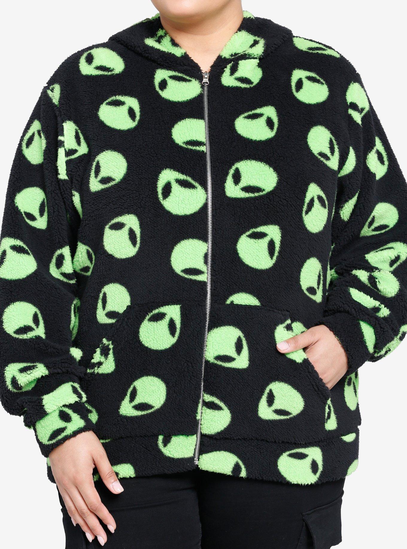 Alien Fuzzy Sherpa Girls Hoodie Plus Size, GREEN, hi-res