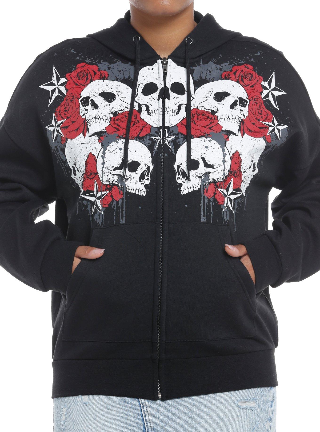 Social Collision Skulls & Red Roses Girls Hoodie | Hot Topic