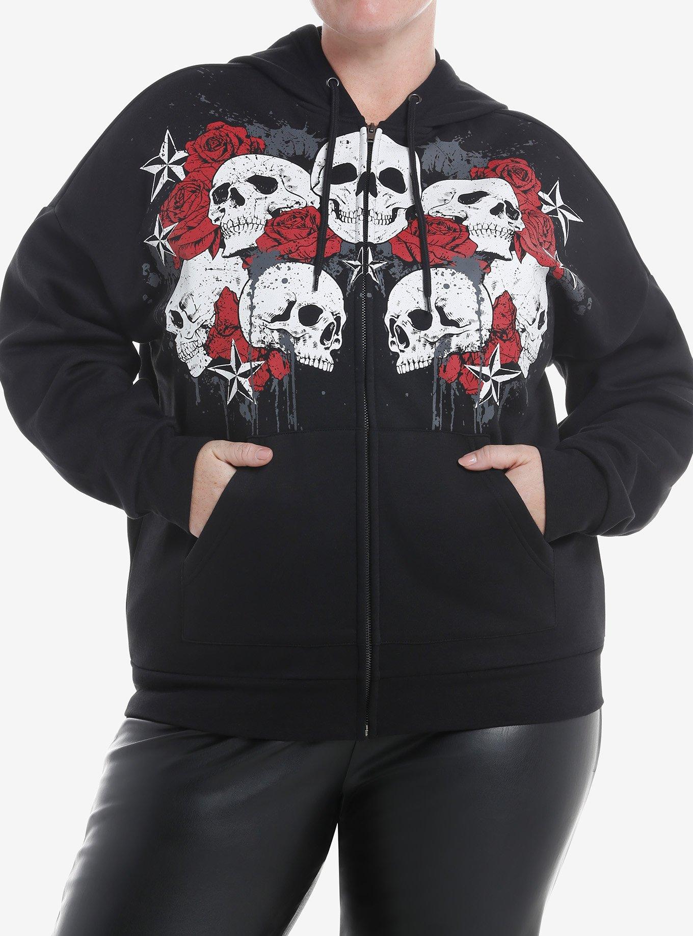 Social Collision Skulls Red Roses Girls Hoodie Plus Size Hot Topic