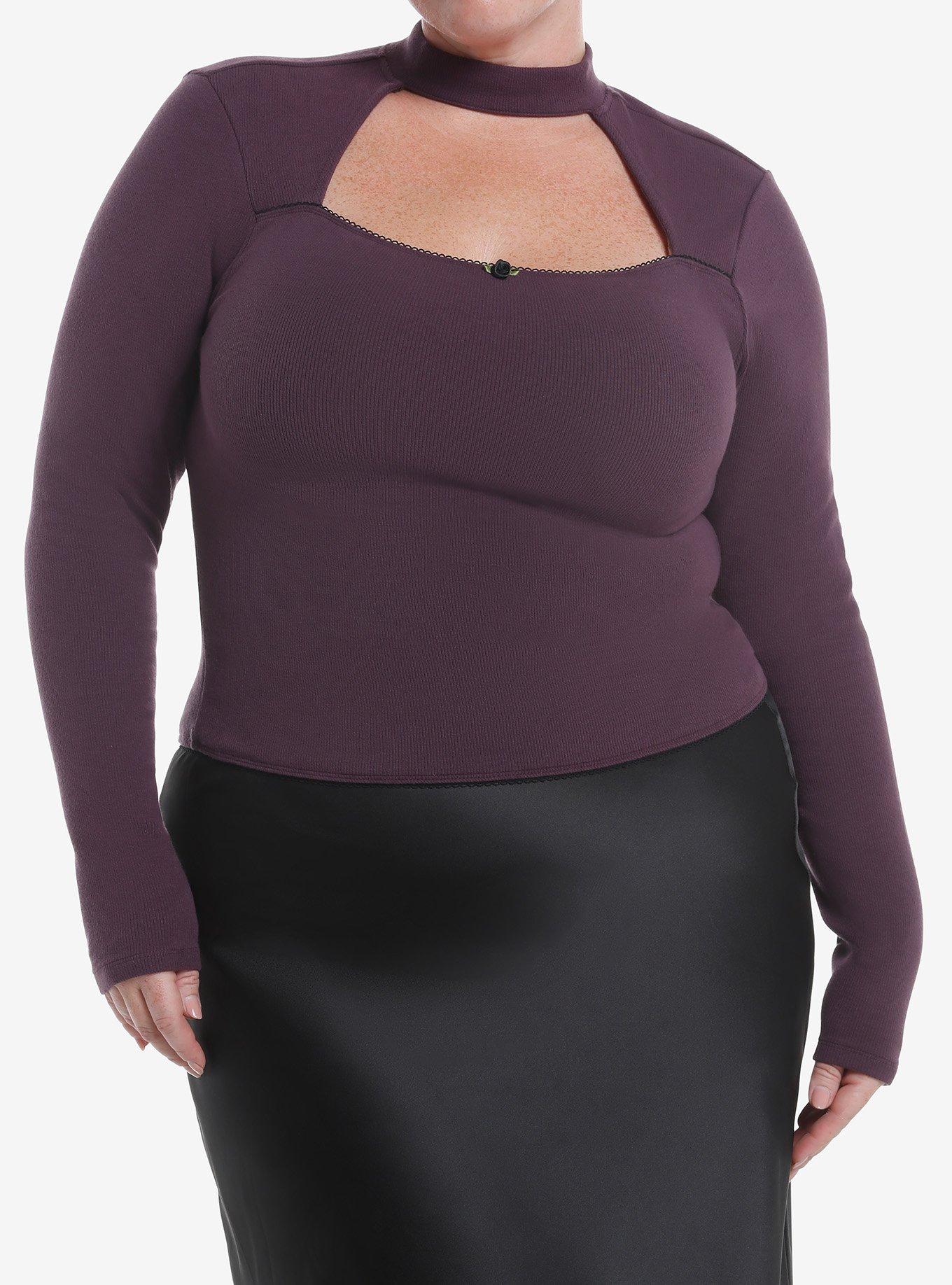 Cosmic Aura Purple Mock Neck Cutout Girls Long-Sleeve Top Plus Size, , hi-res