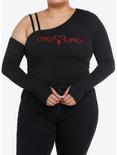 Social Collision Red Heart Off-Shoulder Girls Crop Long-Sleeve Top Plus Size, RED, hi-res