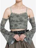 Thorn & Fable Green Butterfly Mesh Girls Cold Shoulder Top, GREEN, hi-res