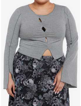 Thorn & Fable Grey & Green Bell Sleeve Girls Long-Sleeve Top Plus Size, , hi-res