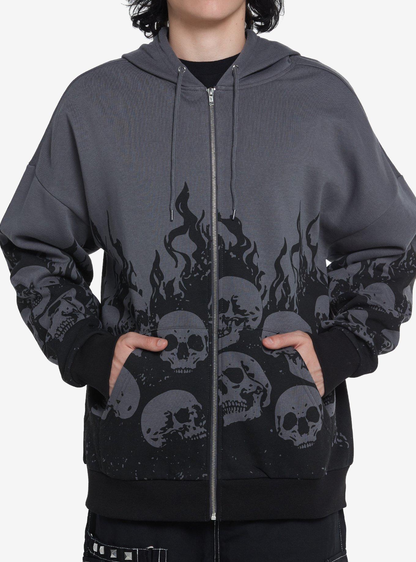 Black Grey Skull Flame Hoodie Hot Topic