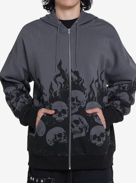 Black & Grey Skull Flame Hoodie | Hot Topic