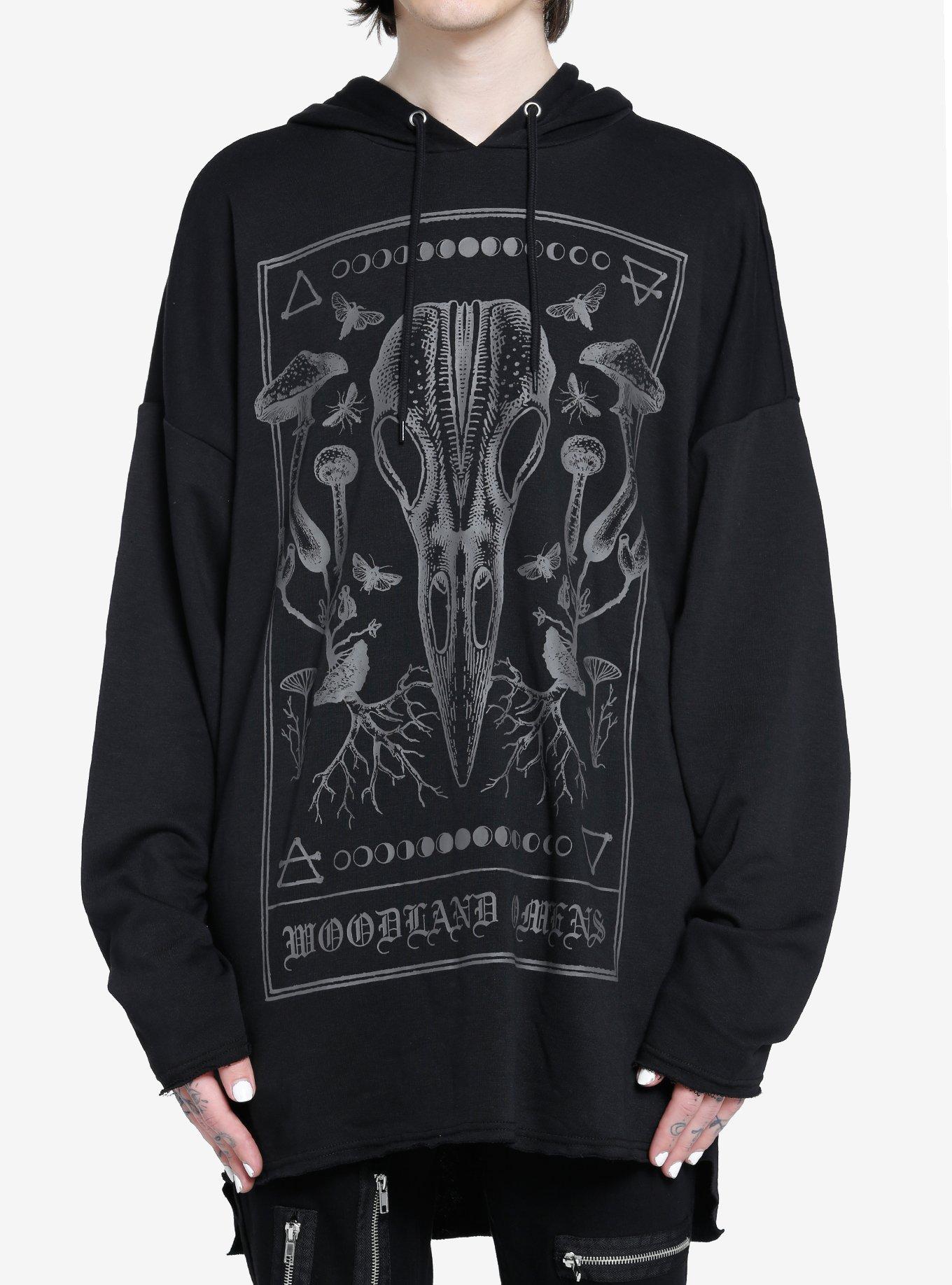 Social Collision Woodland Omens Skull & Mushrooms Hooded Tunic, GREY, hi-res