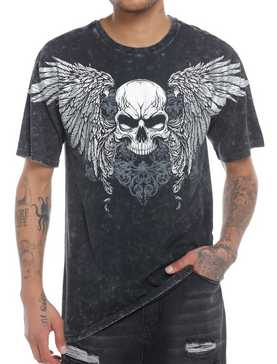 Social Collision Metal Foil Skull Dark Wash T-Shirt, , hi-res
