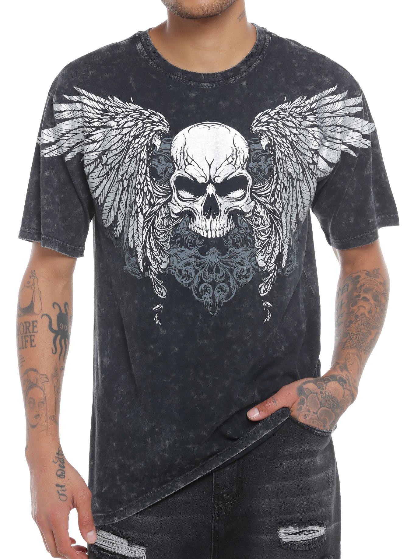 Social Collision Metal Foil Skull Dark Wash T-Shirt | Hot Topic