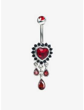 14G Steel Red Heart Drip Navel Barbell, , hi-res