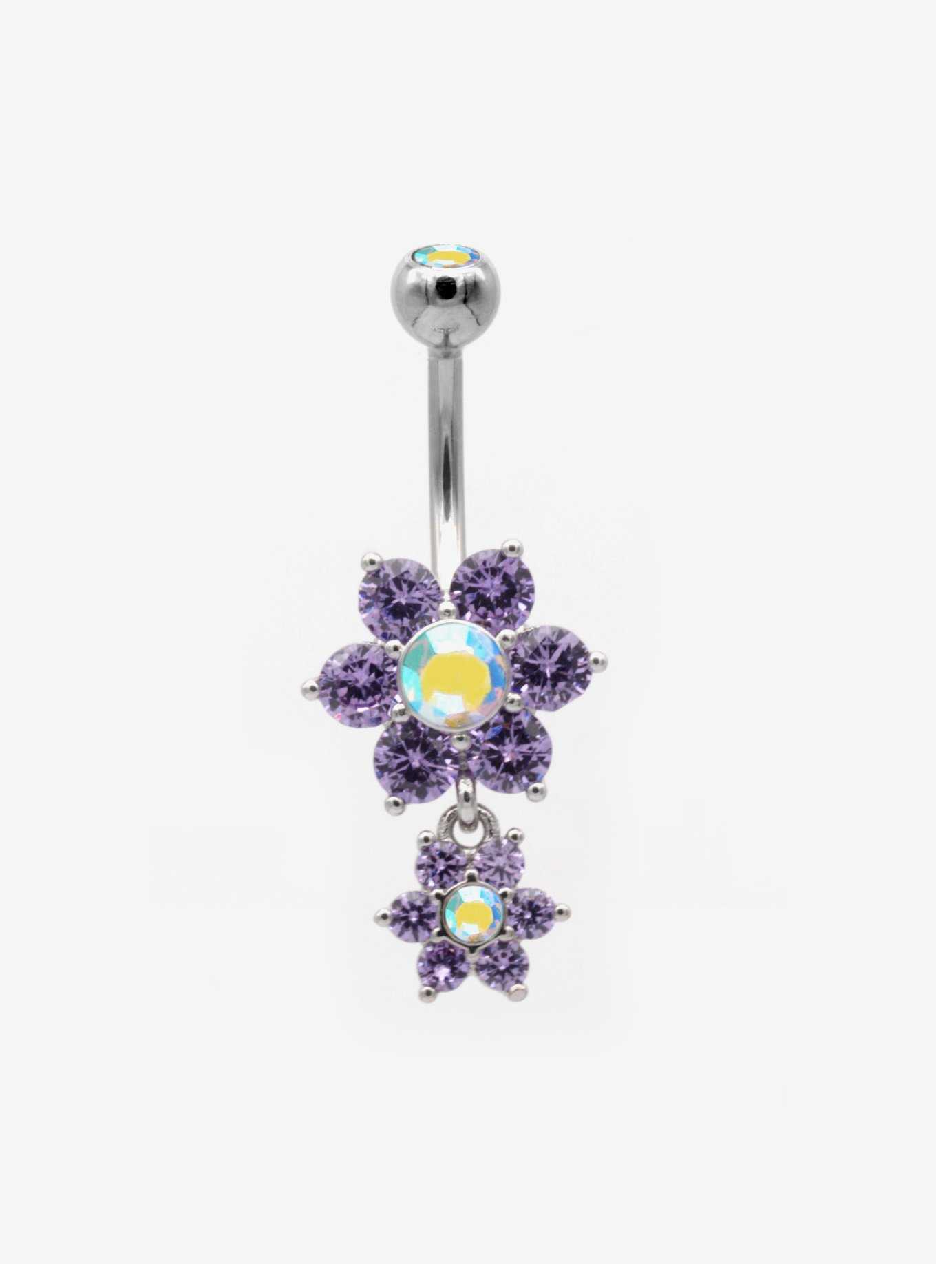 14G Steel Purple Dainty Flower Navel Barbell, , hi-res